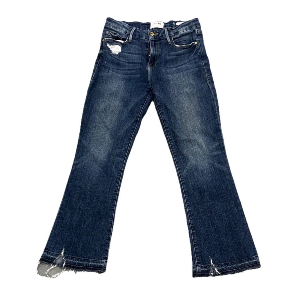 FRAME Le Crop Mini Boot Jeans Womens 26 Distressed Raw Hem Cropped